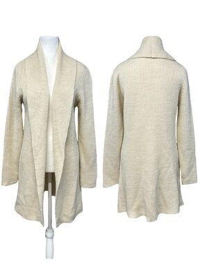 Verdiani Womens Cardigan Sweater Longer Length Waist Tie Italian Mohair Cream L